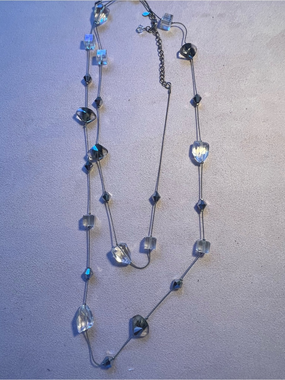 Crystal Accent Long Layered Necklace - Silver